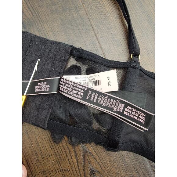Victorias Secret Corset Bralette Top XS Black Sexy Lace V Neck Boning Black NEW - Picture 7 of 10